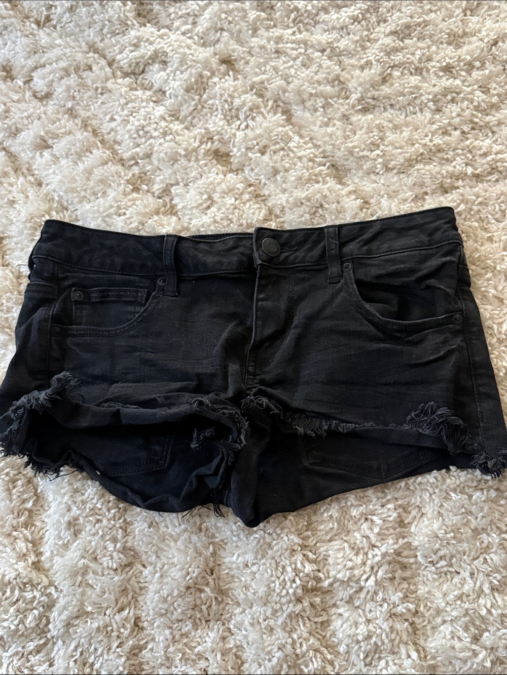 American Eagle Outfitters Black Distressed Frayed Shortie Shorts